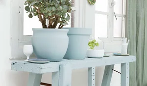 Banco antiguo pintado de azul celeste