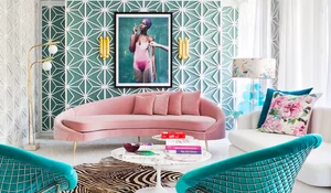 Salón femenino en rosa y turquesa de Miriam Alía en Casa Decor 2017