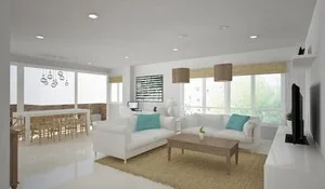 Salón, comedor y cocina proyectado por el Reformador