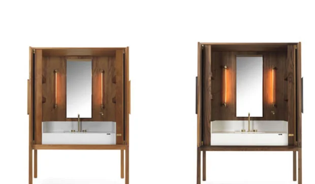 Armario-lavabo en madera de kauri