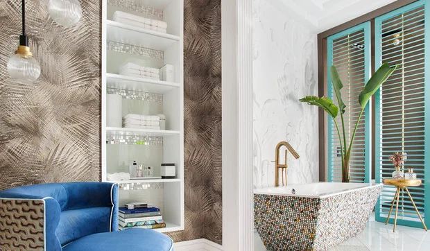 Un baño dividido en tres zonas