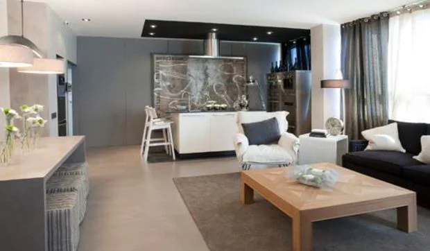 Un loft moderno decorado en tonos grises