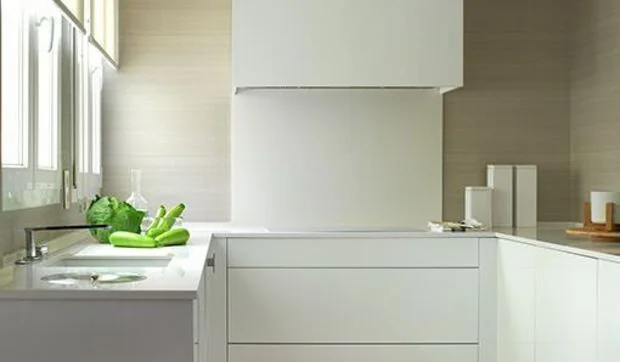 Una cocina moderna, blanca y limpia